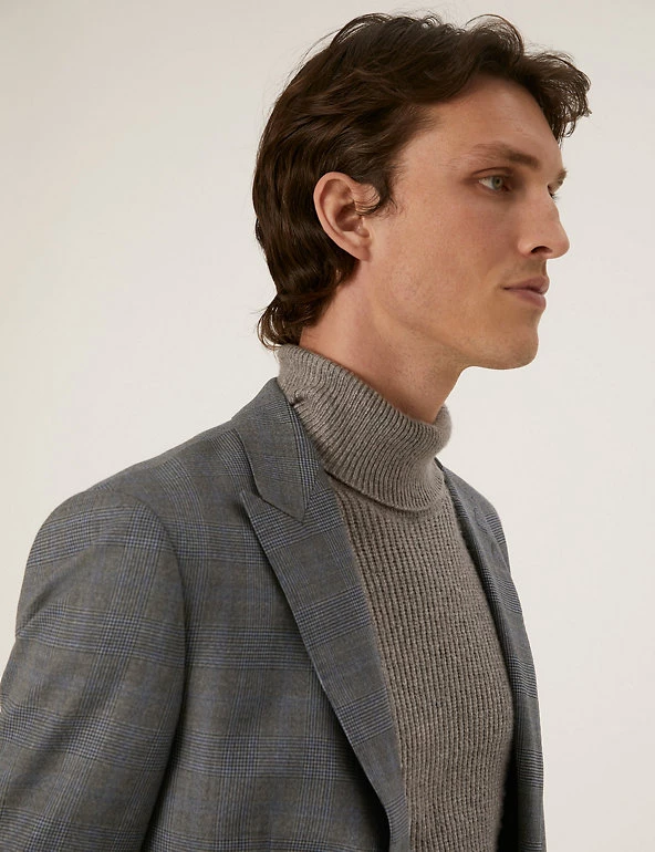 Savile Row Inspired Men Tailored Fit Pure Wool Check Jacket 6 Savile Row Inspired Men Tailored Fit Pure Wool Check Jacket - Image 6