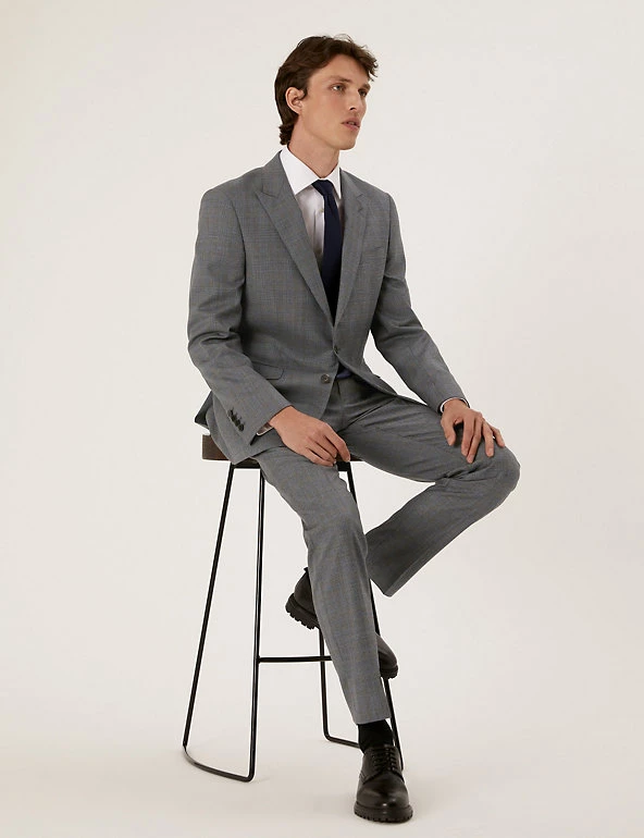 Savile Row Inspired Men Tailored Fit Pure Wool Check Jacket 8 Savile Row Inspired Men Tailored Fit Pure Wool Check Jacket - Image 8