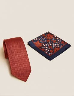 M&S Collection Men's Ties Floral Tie & Pocket Square Set