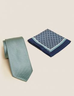 M&S Collection Men's Ties Slim Geometric Tie & Pocket Square Set