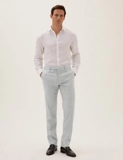 M&S Collection Men's Trousers Tailored Fit Italian Linen Miracle™ Trousers