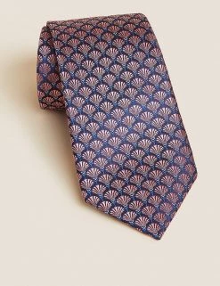 M&S Collection Men's Ties Shell Print Pure Silk Tie