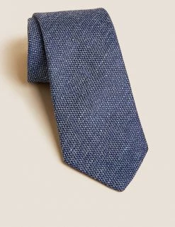 M&S Collection Men's Ties Textured Linen Rich Tie With Silk