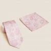 M&S Collection Men's Ties Floral Pure Silk Tie & Pocket Square Set