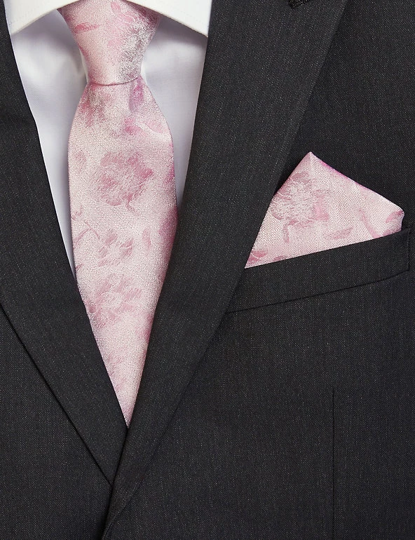 M&S Collection Men's Ties Floral Pure Silk Tie & Pocket Square Set 2 M&S Collection Men's Ties Floral Pure Silk Tie & Pocket Square Set - Image 2
