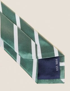 M&S Collection Men's Ties Slim Striped Pure Silk Tie -New In Mens Store SD 03 T15 7150P J4 X EC 90