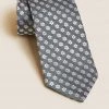 M&S Collection Men's Ties Slim Daisy Print Pure Silk Tie