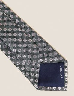 M&S Collection Men's Ties Slim Daisy Print Pure Silk Tie -New In Mens Store SD 03 T15 7151P J4 X EC 90