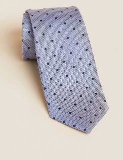 M&S Collection Men's Ties Slim Polka Dot Pure Silk Tie