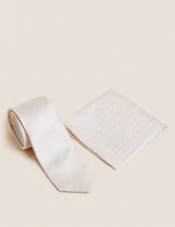M&S Collection Men's Ties Woven Pure Silk Tie & Pocket Square Set -New In Mens Store SD 03 T15 7155P CH X EC 0