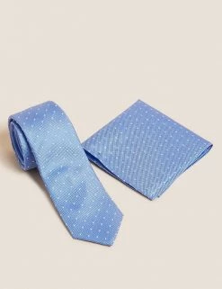 M&S Collection Men's Ties Woven Pure Silk Tie & Pocket Square Set