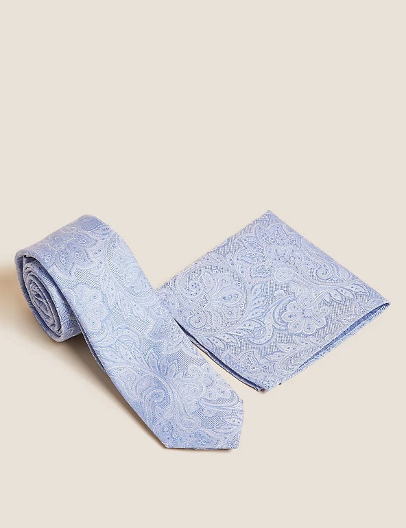 M&S Collection Men's Ties Paisley Pure Silk Tie & Pocket Square Set 10 M&S Collection Men's Ties Paisley Pure Silk Tie & Pocket Square Set - Image 10