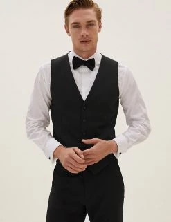 M&S Collection Men's Waistcoats Black Textured Waistcoat