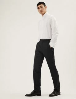 M&S Collection Men's Trousers Tailored Fit Pure Wool Dinner Trousers
