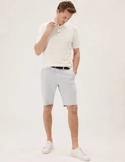 M&S Collection Men's Shorts Belted Striped Chino Shorts
