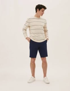 M&S Collection Men's Shorts Pure Cotton Belted Textured Chino Shorts