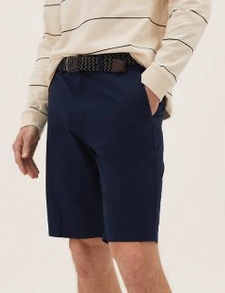 M&S Collection Men's Shorts Pure Cotton Belted Textured Chino Shorts 8 M&S Collection Men's Shorts Pure Cotton Belted Textured Chino Shorts -New In Mens Store SD 03 T17 2225M F4 X EC 2