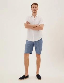 M&S Collection Men's Shorts Linen Blend Belted Chino Shorts