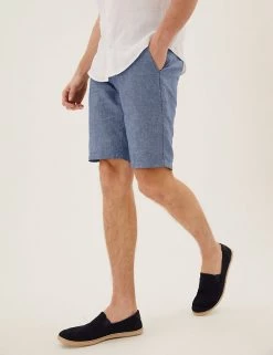 M&S Collection Men's Shorts Linen Blend Belted Chino Shorts -New In Mens Store SD 03 T17 2226M F0 X EC 1