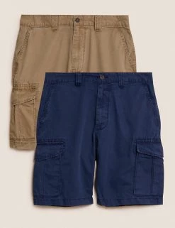 M&S Collection Men's Shorts 2 Pack Pure Cotton Cargo Shorts