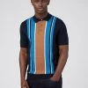 Ben Sherman Men's Knitted Polo Shirts Pure Cotton Striped Knitted Polo Shirt