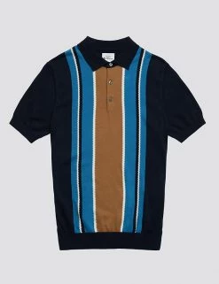 Ben Sherman Men's Knitted Polo Shirts Pure Cotton Striped Knitted Polo Shirt -New In Mens Store SD 03 T19 1613 F4 X EC 90