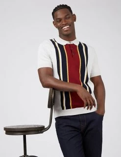 Ben Sherman Men's Knitted Polo Shirts Pure Cotton Striped Knitted Polo Shirt -New In Mens Store SD 03 T19 1613 Y8 X EC 1