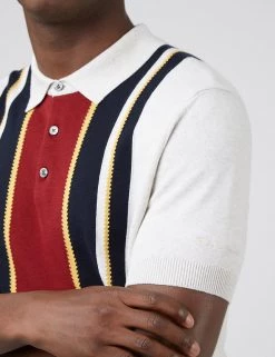 Ben Sherman Men's Knitted Polo Shirts Pure Cotton Striped Knitted Polo Shirt -New In Mens Store SD 03 T19 1613 Y8 X EC 3