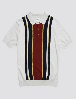 Ben Sherman Men's Knitted Polo Shirts Pure Cotton Striped Knitted Polo Shirt -New In Mens Store SD 03 T19 1613 Y8 X EC 90