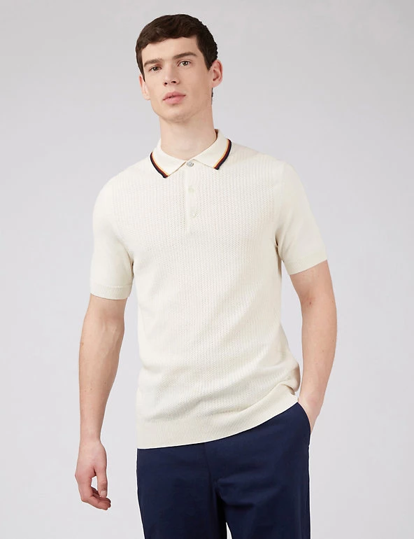 Ben Sherman Men's Knitted Polo Shirts Pure Cotton Tipped Knitted Polo Shirt 1 Ben Sherman Men's Knitted Polo Shirts Pure Cotton Tipped Knitted Polo Shirt