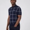 Ben Sherman Men's Knitted Polo Shirts Pure Cotton Check Knitted Polo Shirt