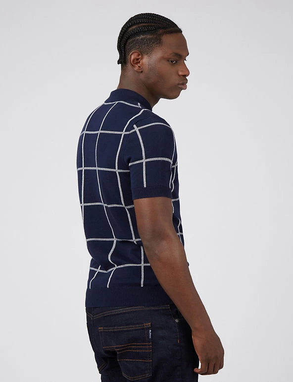 Ben Sherman Men's Knitted Polo Shirts Pure Cotton Check Knitted Polo Shirt 4 Ben Sherman Men's Knitted Polo Shirts Pure Cotton Check Knitted Polo Shirt - Image 4