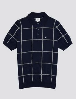Ben Sherman Men's Knitted Polo Shirts Pure Cotton Check Knitted Polo Shirt 11 Ben Sherman Men's Knitted Polo Shirts Pure Cotton Check Knitted Polo Shirt -New In Mens Store SD 03 T19 1615 E4 X EC 90