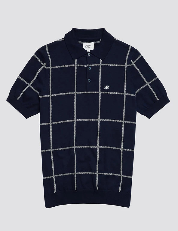 Ben Sherman Men's Knitted Polo Shirts Pure Cotton Check Knitted Polo Shirt 2 Ben Sherman Men's Knitted Polo Shirts Pure Cotton Check Knitted Polo Shirt - Image 2