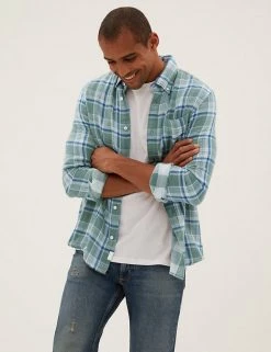 M&S Collection Casual Shirts Pure Cotton Check Shirt