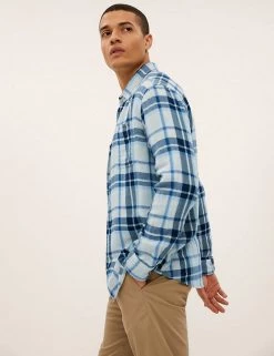 M&S Collection Casual Shirts Pure Cotton Check Shirt -New In Mens Store SD 03 T25 1153M NB X EC 0