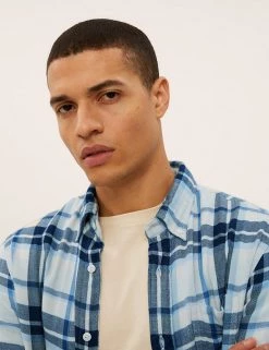 M&S Collection Casual Shirts Pure Cotton Check Shirt -New In Mens Store SD 03 T25 1153M NB X EC 1