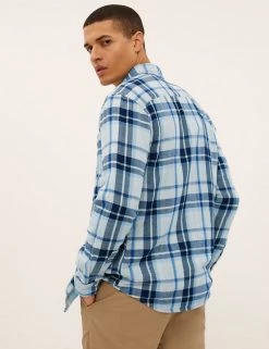 M&S Collection Casual Shirts Pure Cotton Check Shirt -New In Mens Store SD 03 T25 1153M NB X EC 3