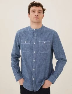 M&S Collection Casual Shirts Pure Cotton Grandad Collar Shirt