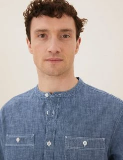 M&S Collection Casual Shirts Pure Cotton Grandad Collar Shirt -New In Mens Store SD 03 T25 1165M E2 X EC 1