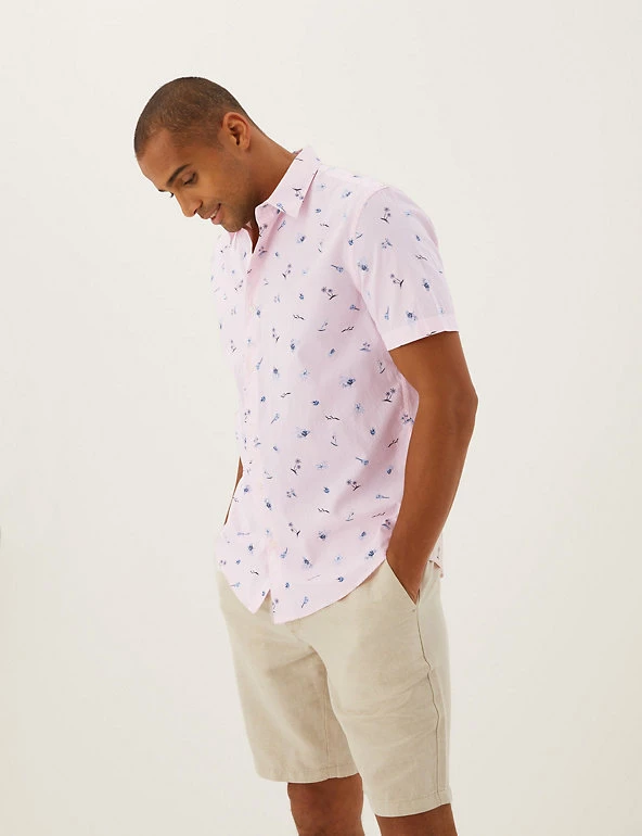 M&S Collection Casual Shirts Pure Cotton Tropical Print Shirt 1 M&S Collection Casual Shirts Pure Cotton Tropical Print Shirt