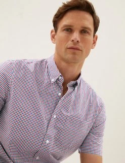 M&S Collection Casual Shirts Pure Cotton Gingham Check Shirt -New In Mens Store SD 03 T25 1219M B4 X EC 0