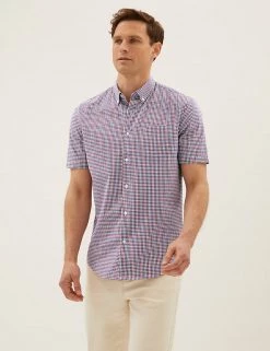 M&S Collection Casual Shirts Pure Cotton Gingham Check Shirt -New In Mens Store SD 03 T25 1219M B4 X EC 1