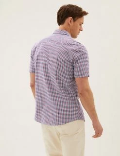 M&S Collection Casual Shirts Pure Cotton Gingham Check Shirt -New In Mens Store SD 03 T25 1219M B4 X EC 2