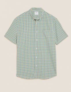 M&S Collection Casual Shirts Pure Cotton Gingham Check Shirt -New In Mens Store SD 03 T25 1219M R4 X EC 90