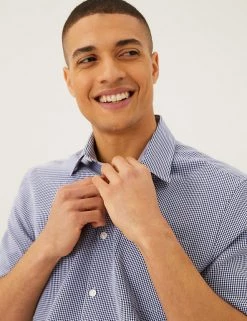 M&S Collection Casual Shirts Gingham Check Shirt -New In Mens Store SD 03 T25 2055M F0 X EC 0