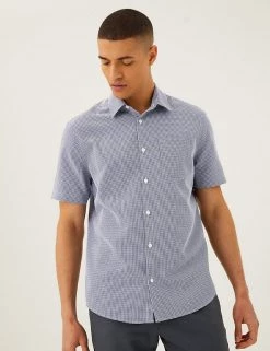 M&S Collection Casual Shirts Gingham Check Shirt -New In Mens Store SD 03 T25 2055M F0 X EC 2