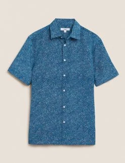 M&S Collection Casual Shirts Geometric Print Shirt -New In Mens Store SD 03 T25 2076M E4 X EC 90