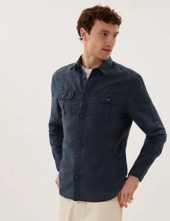 M&S Collection Casual Shirts Linen Rich Shirt -New In Mens Store SD 03 T25 2110M F3 X EC 1