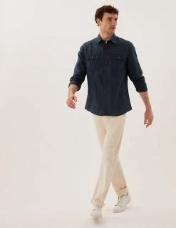 M&S Collection Casual Shirts Linen Rich Shirt -New In Mens Store SD 03 T25 2110M F3 X EC 4